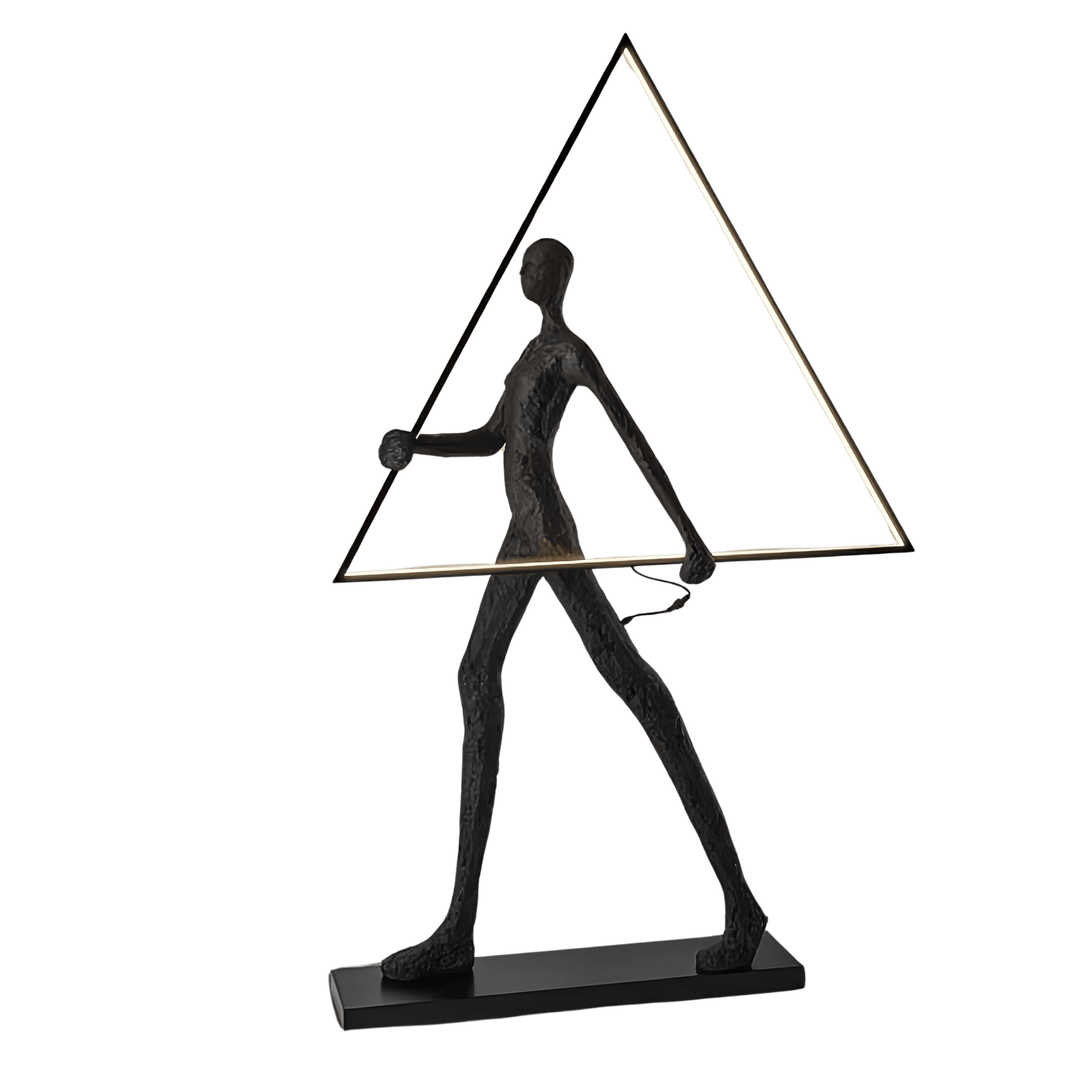 Tivoro Triangle Floor Lamp featuring a unique resin sculpture in Art Deco style, ideal for stylish living room decorations.