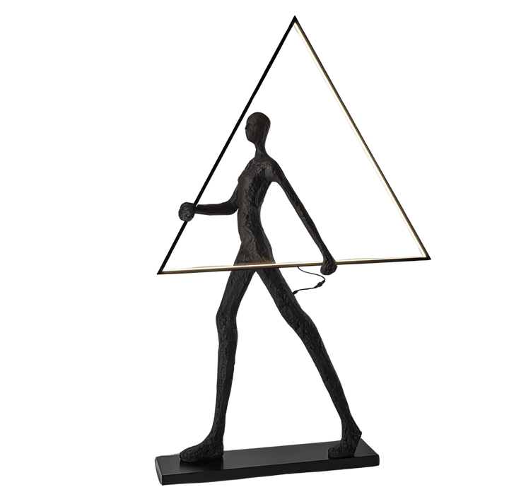 Tivoro Triangle Floor Lamp featuring a unique resin sculpture in Art Deco style, ideal for stylish living room decorations.