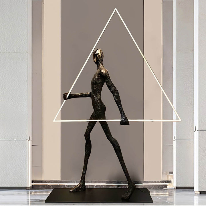 Tivoro Triangle Floor Lamp featuring a resin sculpture with Art Deco design, ideal for living room decorations.