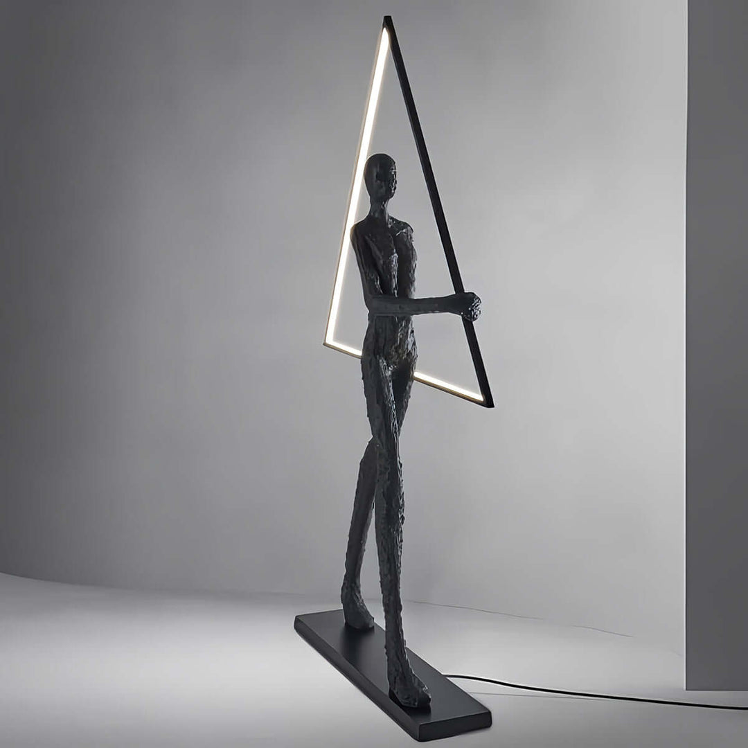 Tivoro Triangle Floor Lamp, resin sculpture, modern Art Deco decorative lamp for stylish living room decor.