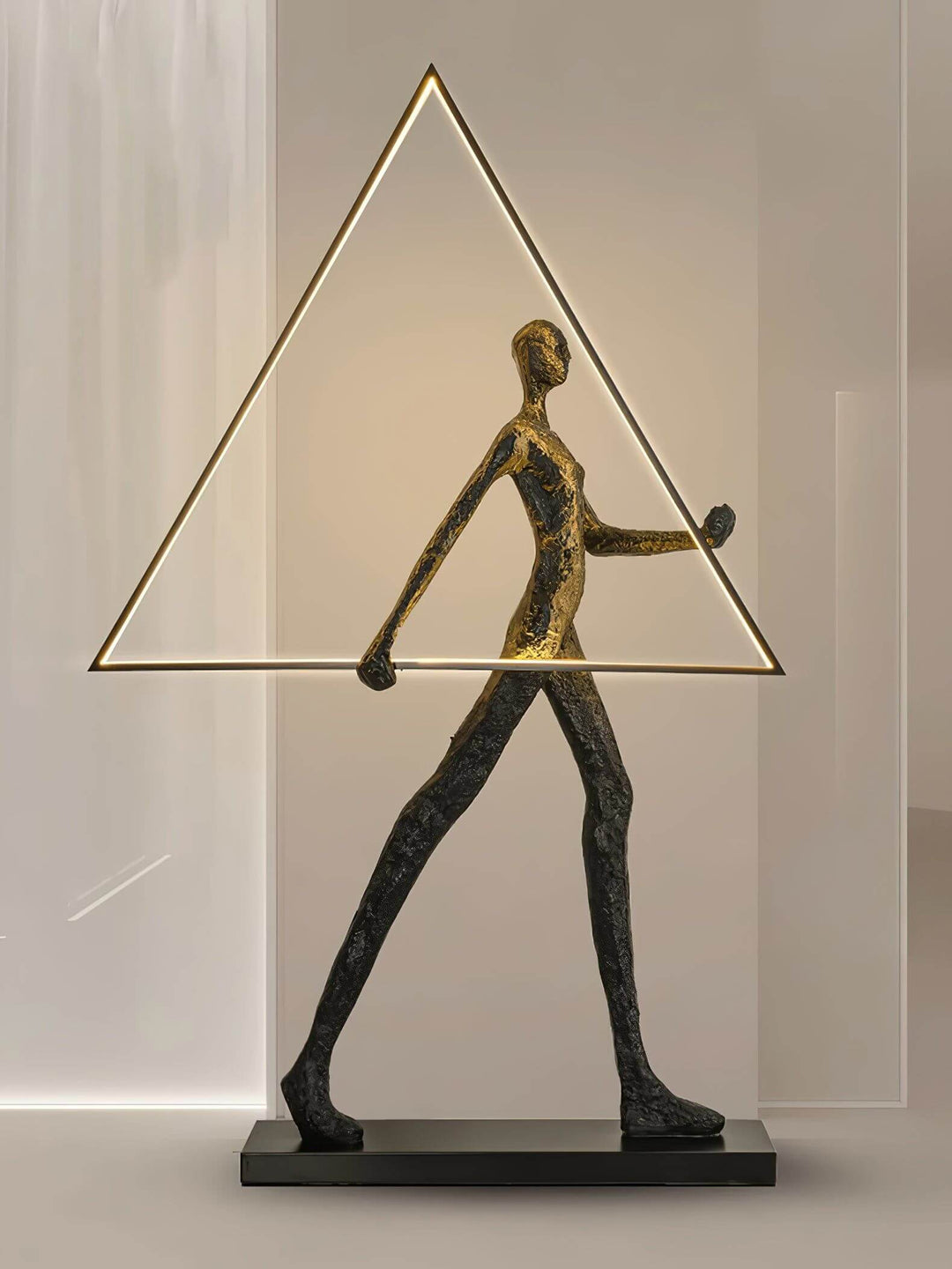 Tivoro Triangle Floor Lamp with resin sculpture, Art Deco style, perfect for living room decorations.