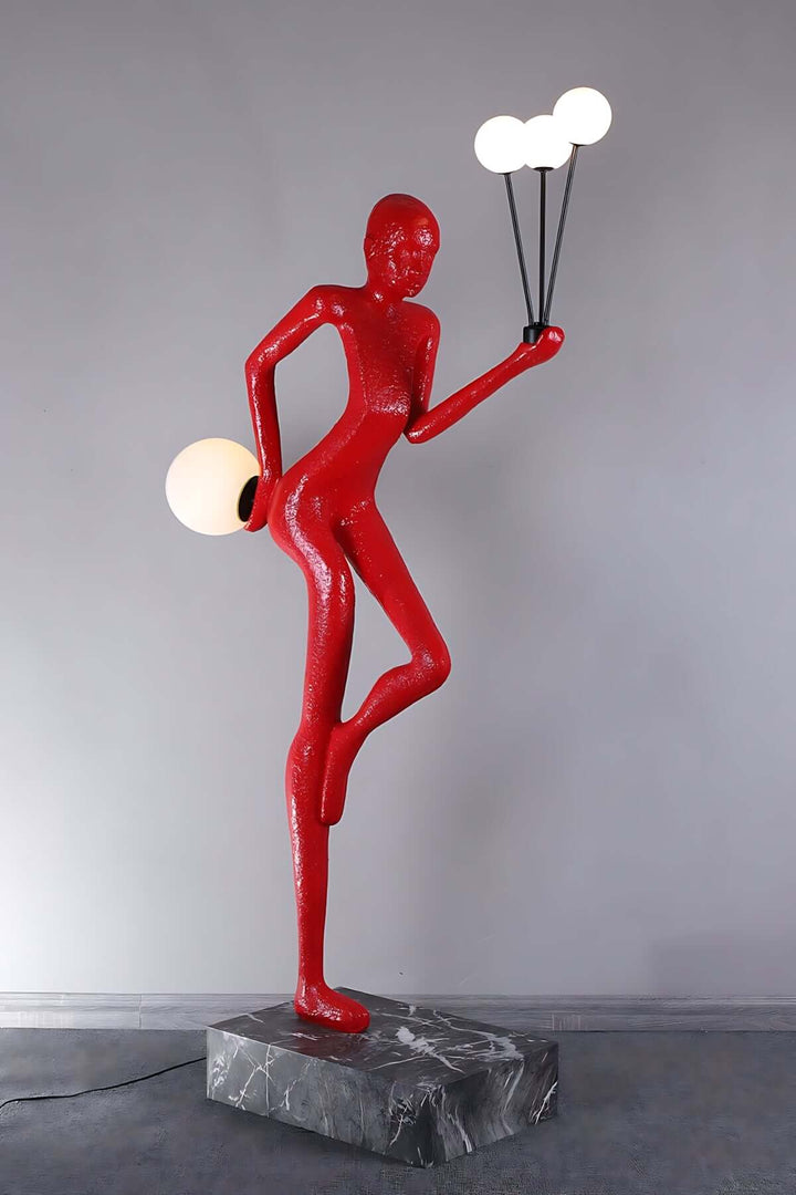 Varnilo sculptural floor lamp in red, an art deco design, ideal for stylish living room lighting.