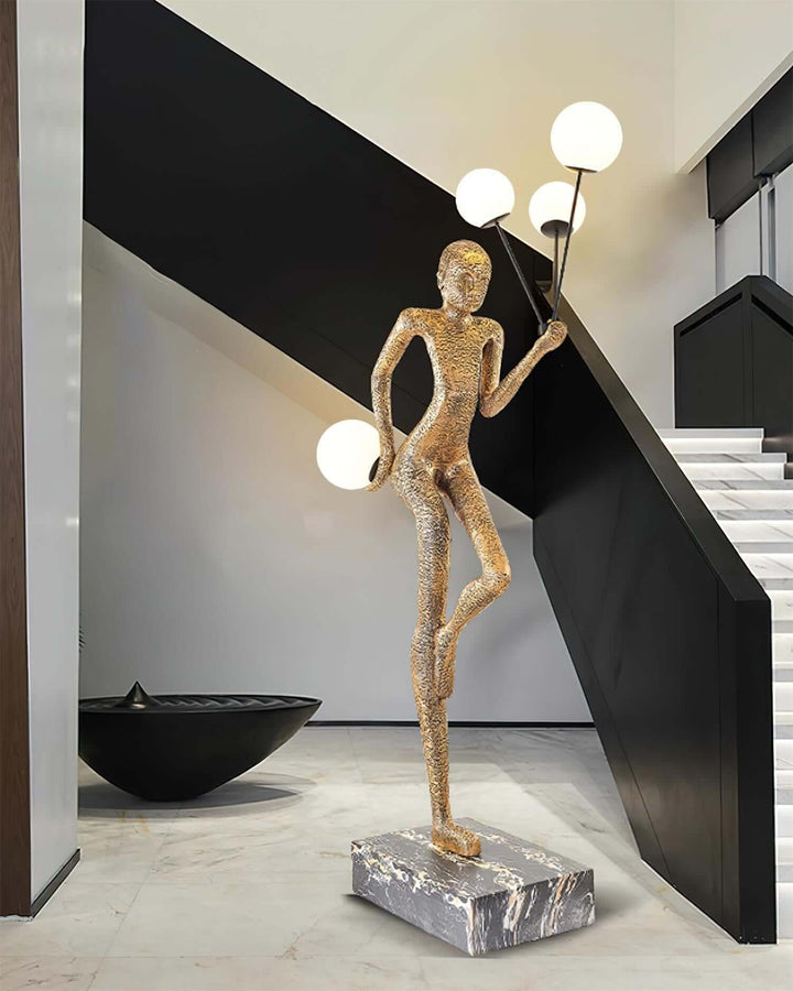 Varnilo sculptural floor lamp in stylish interior, perfect art deco floor lamp for living room, L 60cm x W 40cm x H 215cm.