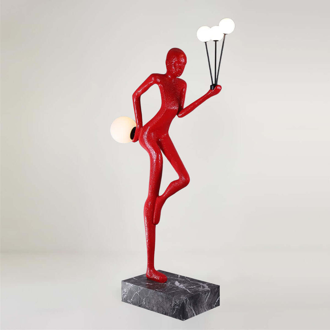 Varnilo sculptural floor lamp in red, an art deco floor lamp, perfect for stylish living room lighting.