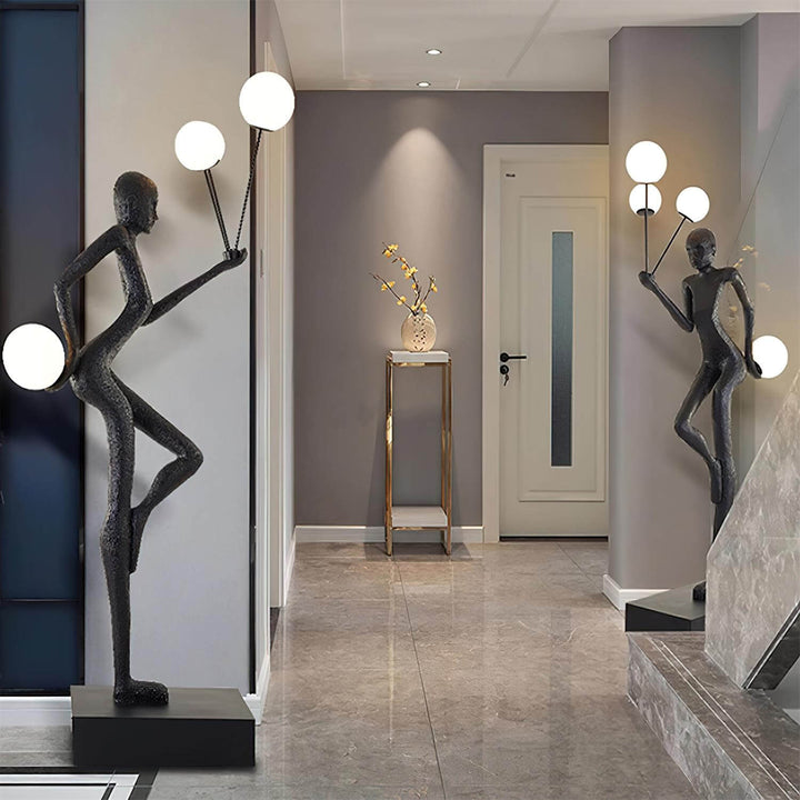Sculptural floor lamp in modern interior, art deco design, ideal floor lights for living room, stylish lighting decor.