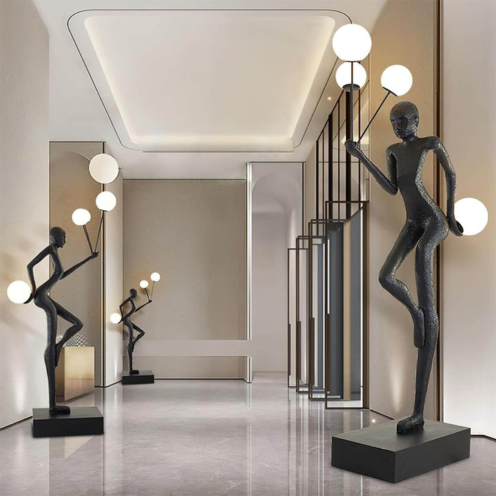 Stylish Varnilo sculptural floor lamp in a modern entryway; perfect art deco lighting for living room decor.