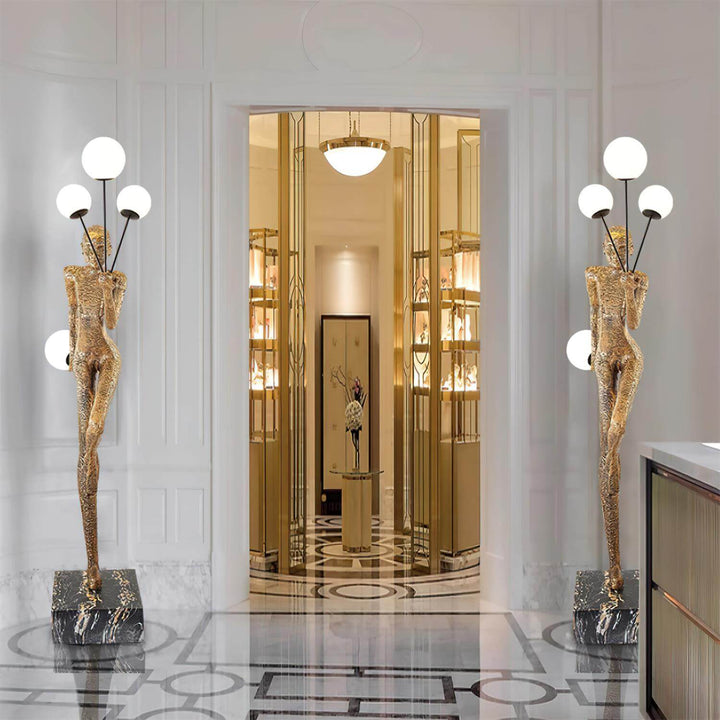 Varnilo sculptural floor lamp in elegant space, showcasing art deco design, perfect for floor lights in living room.