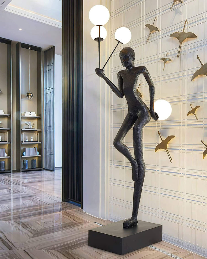 Varnilo sculptural floor lamp in a modern living room, combining art deco design with elegant floor lights.