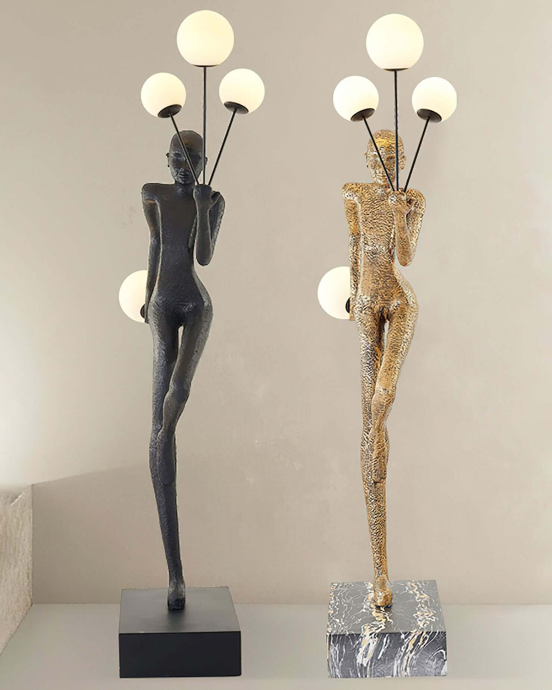 Varnilo Sculptural Floor Lamp set showcasing art deco style with black and gold finishes, ideal floor lights for living room.