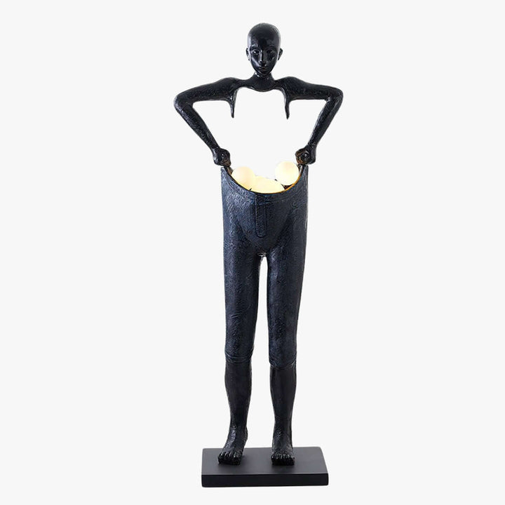 Velari sculptural floor lamp in art deco style, depicting a figure holding lights, perfect for living room decor.