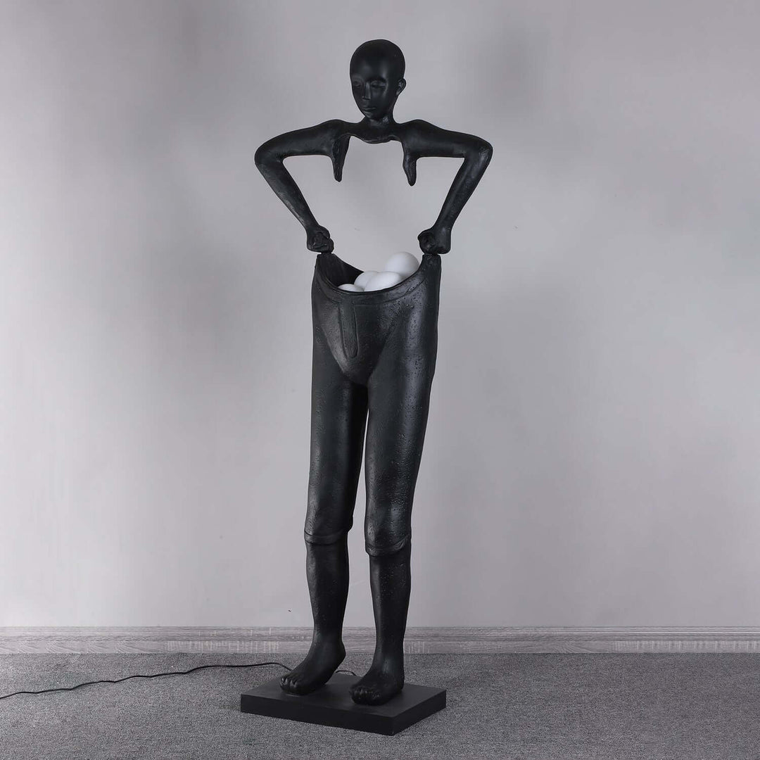 Sculptural floor lamp inspired by art deco style, perfect for living room lighting.