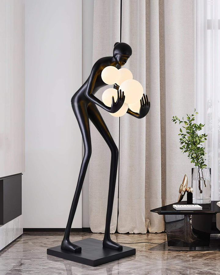 Velmora Sculptural Floor Lamp in Art Deco style, elegant resin sculpture for living room decorations, height 180cm.