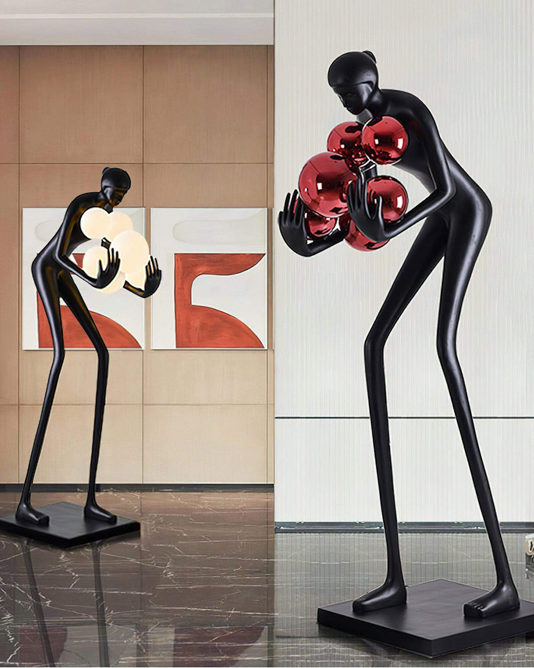 Velmora Sculptural Floor Lamp featuring a unique resin sculpture, ideal for Art Deco living room decorations.