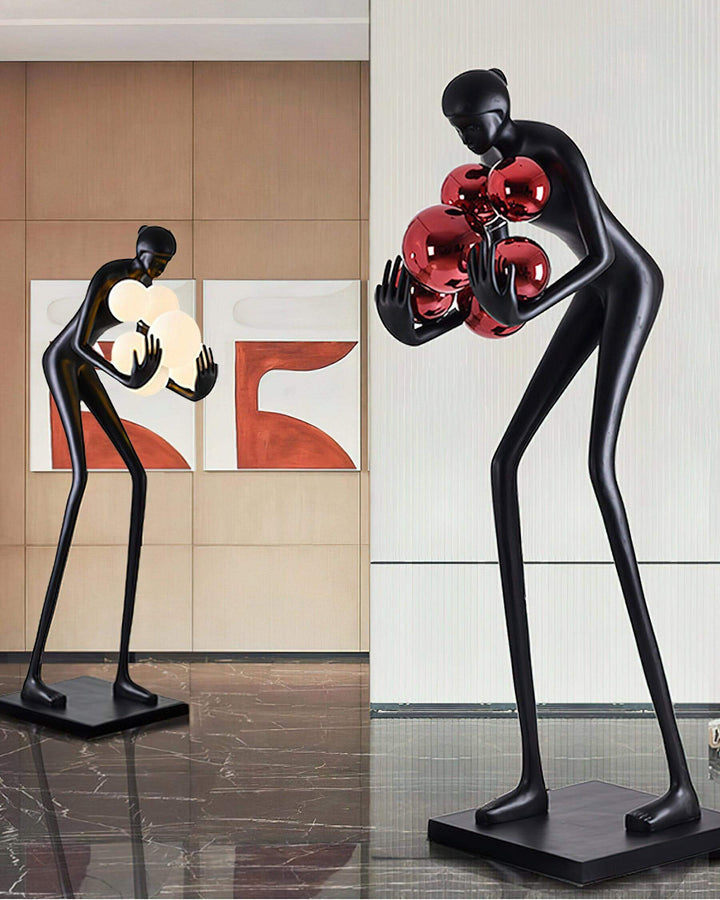 Velmora Sculptural Floor Lamp featuring a unique resin sculpture, ideal for Art Deco living room decorations.