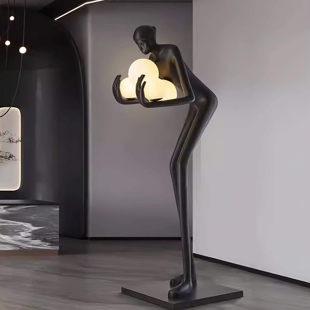 Velmora Sculptural Floor Lamp, a resin sculpture showcasing Art Deco style, perfect for living room decorations.
