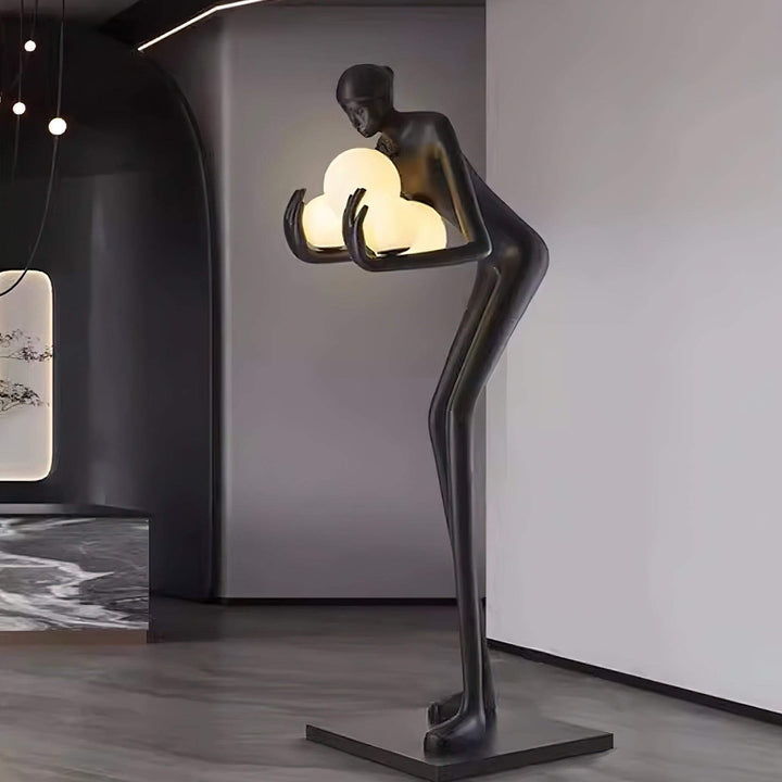 Velmora Sculptural Floor Lamp, a resin sculpture showcasing Art Deco style, perfect for living room decorations.