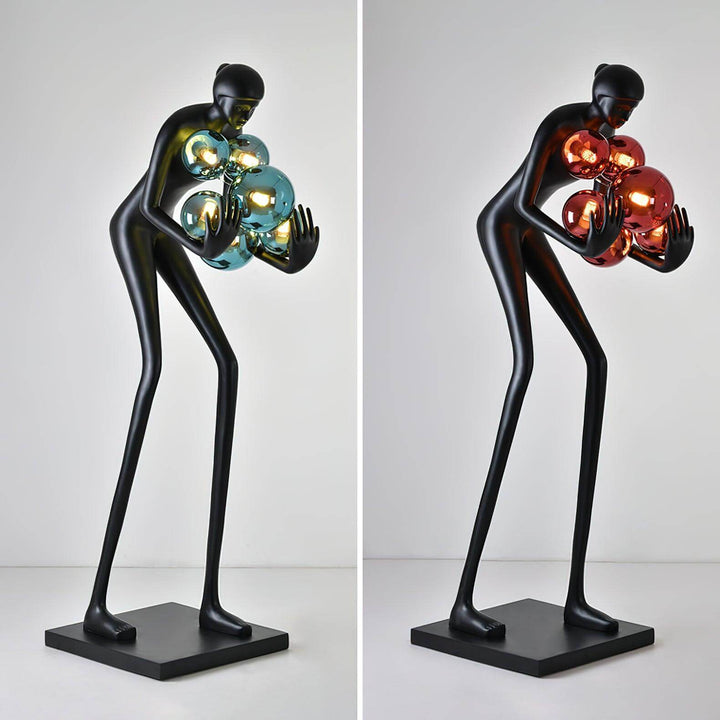 Velmora Sculptural Floor Lamp, a resin sculpture for living room decorations, featuring Art Deco design and colorful glass accents.