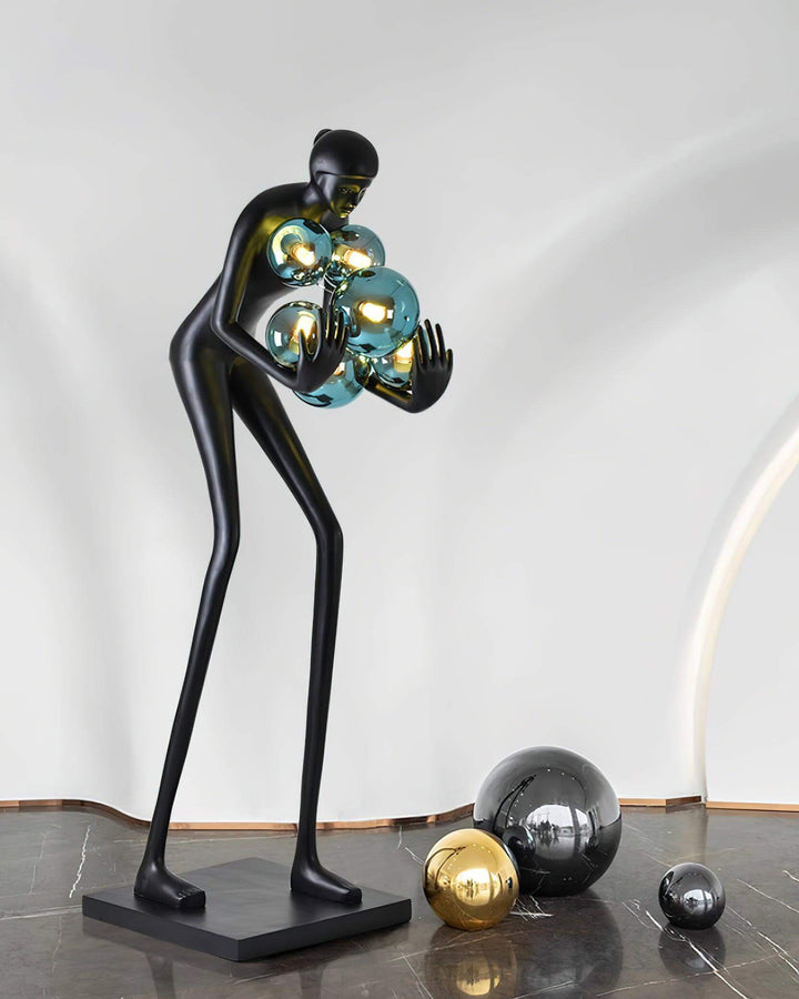 Velmora Sculptural Floor Lamp, a resin sculpture decorative ornament for living room, Art Deco style, 180cm tall.