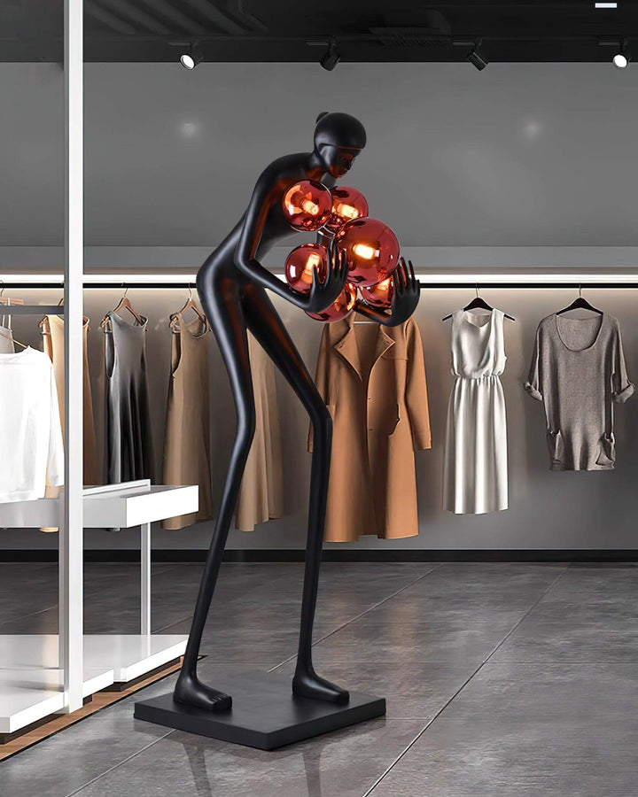 Velmora Sculptural Floor Lamp featuring a resin sculpture design, ideal for Art Deco living room decorations.