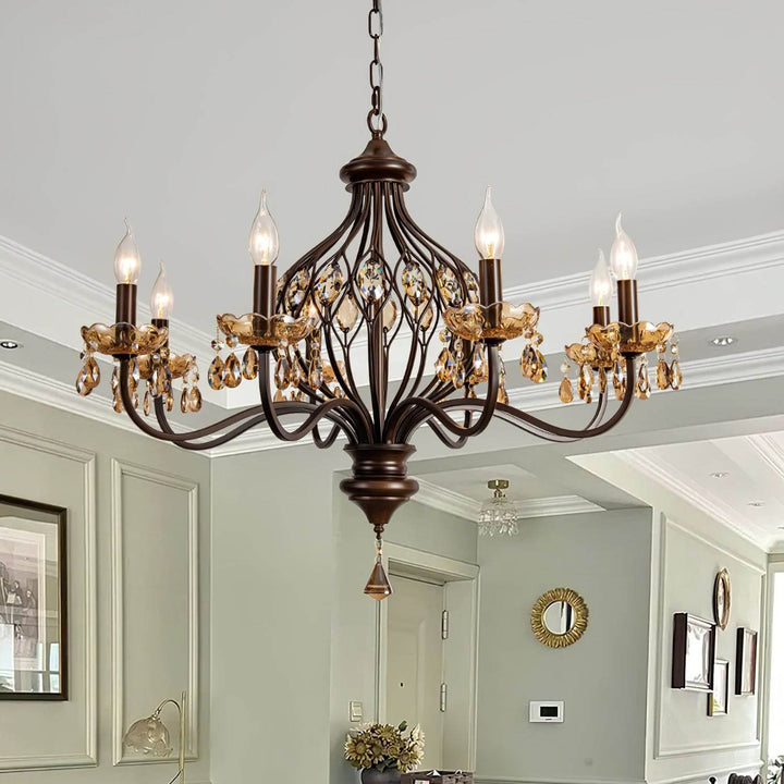Velora Chandelier: Raindrop Crystal & Candle Style Lighting