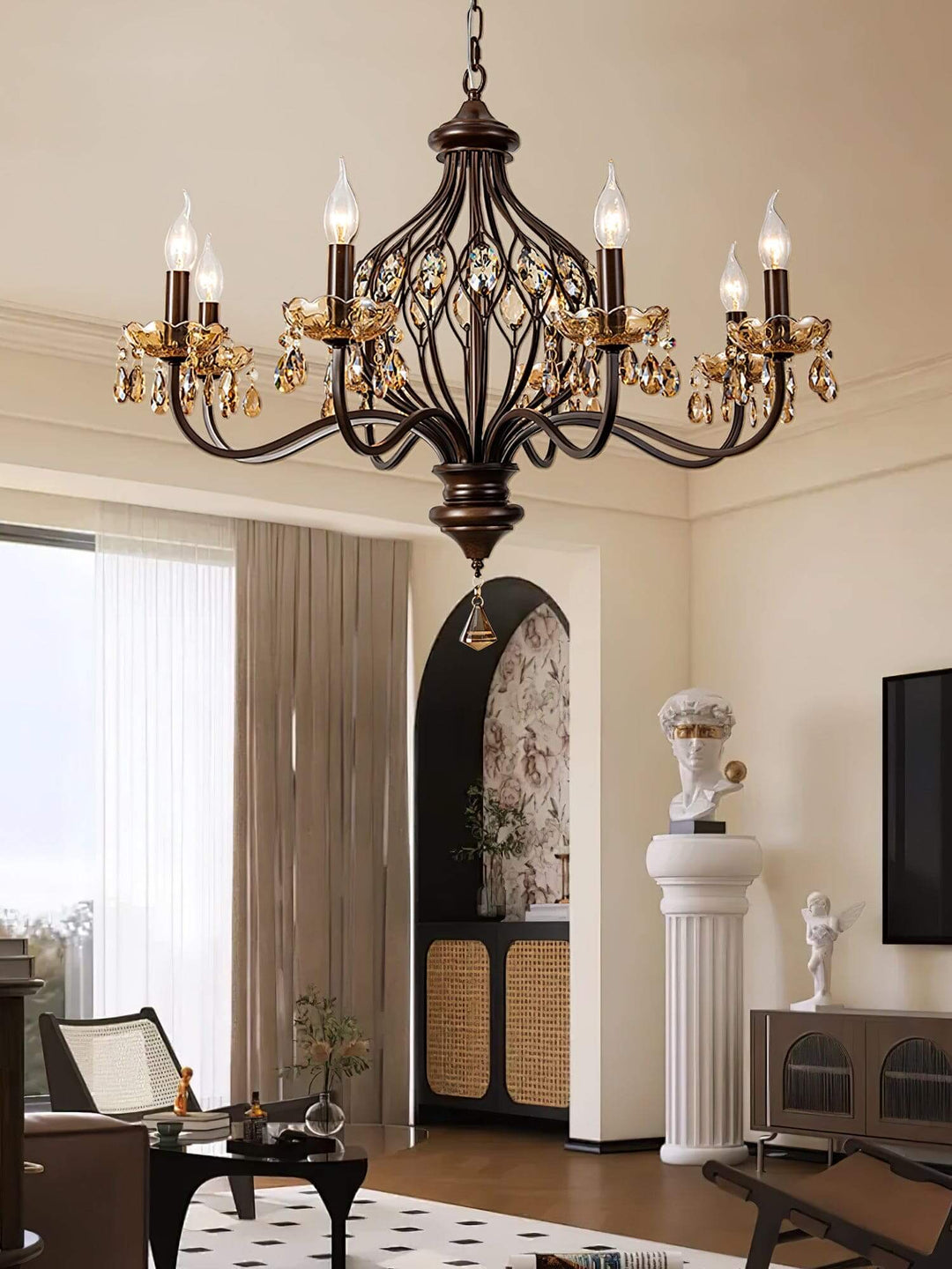 Velora Chandelier: Raindrop Crystal & Candle Style Lighting
