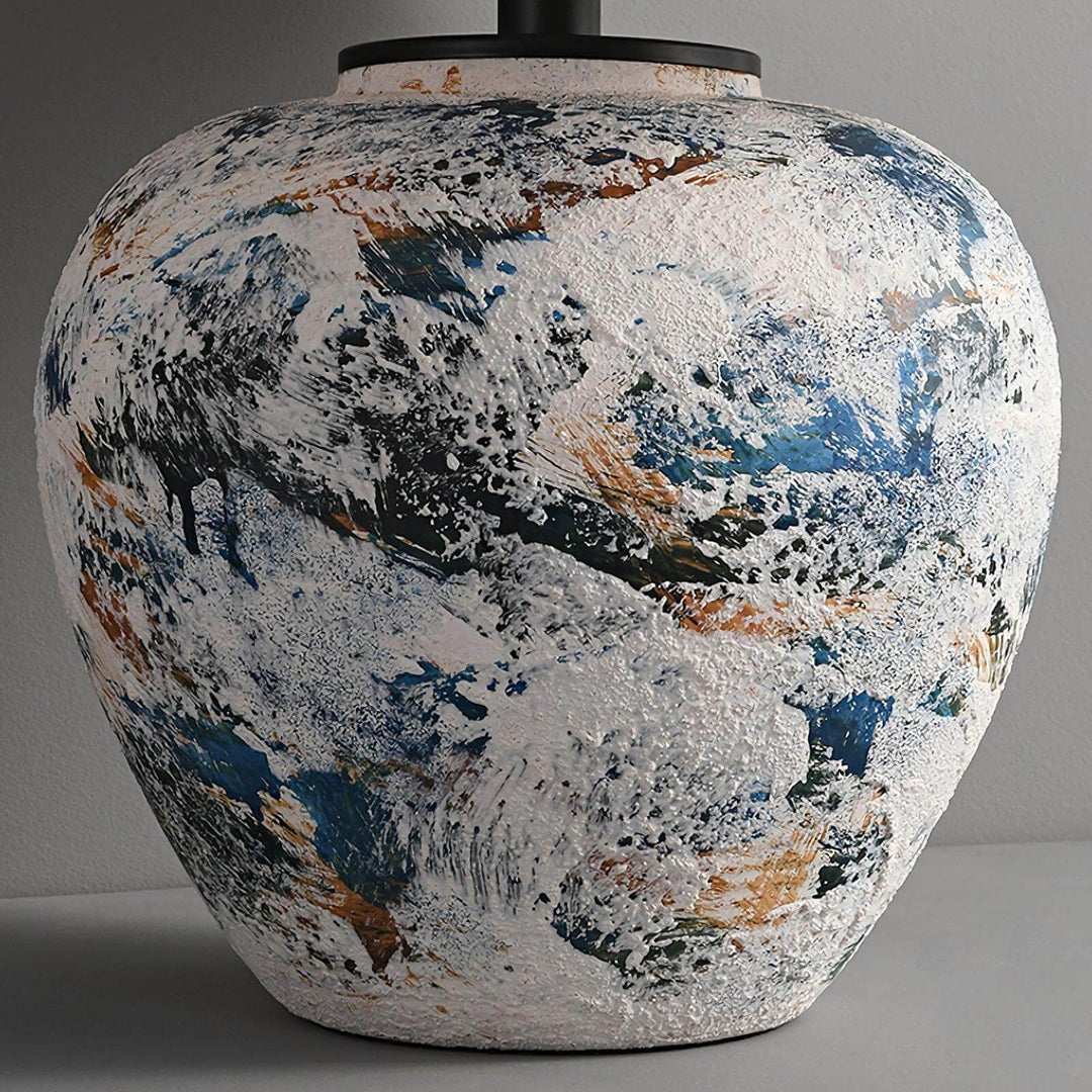 Neoclassical ceramic table lamp base with colorful abstract design, perfect for sofa table lamps or farmhouse decor.