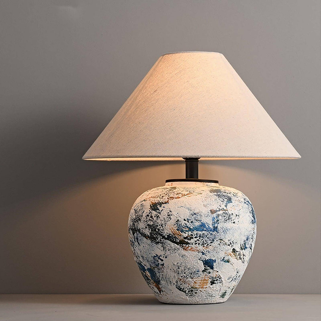 Neoclassical ceramic table lamp with a floral design, ideal for sofa tables and living room decor.