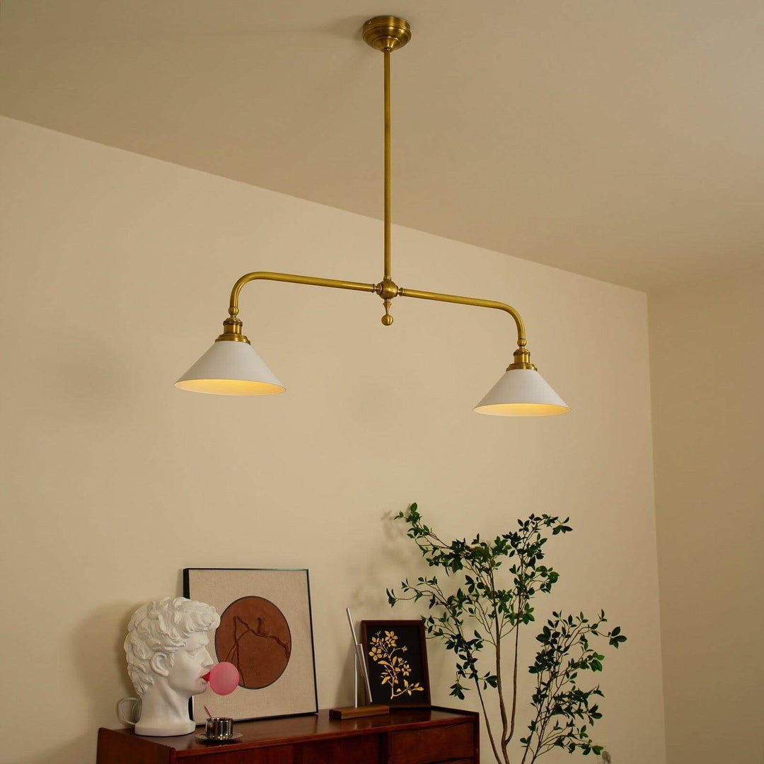 Vintage Double Chandelier with Brass & White Ceramic Shades for Dining | Vinlighting | Vinlighting