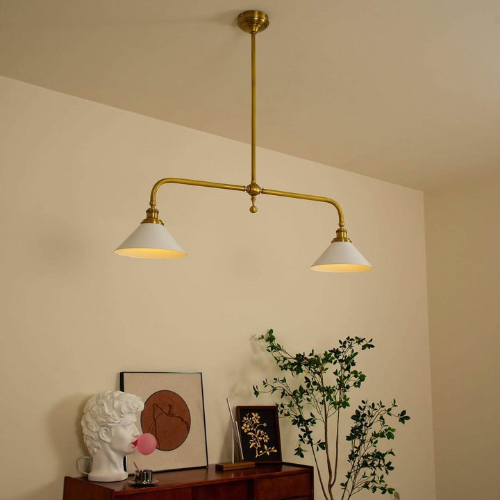 Vintage Double Chandelier with Brass & White Ceramic Shades for Dining | Vinlighting | Vinlighting
