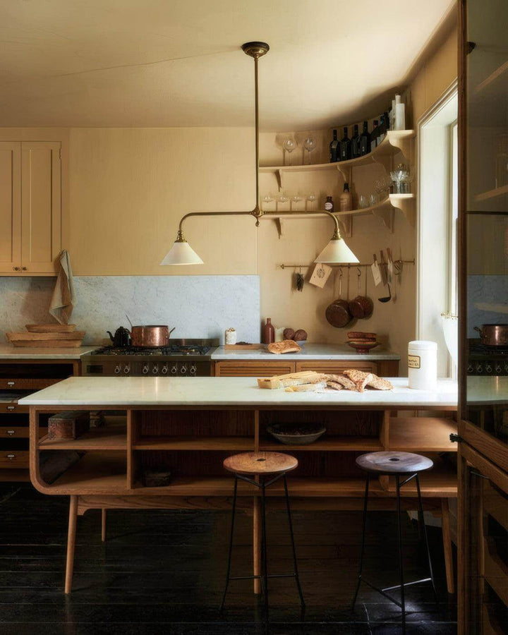 Vintage Double Chandelier with Brass & White Ceramic Shades for Dining | Vinlighting | Vinlighting