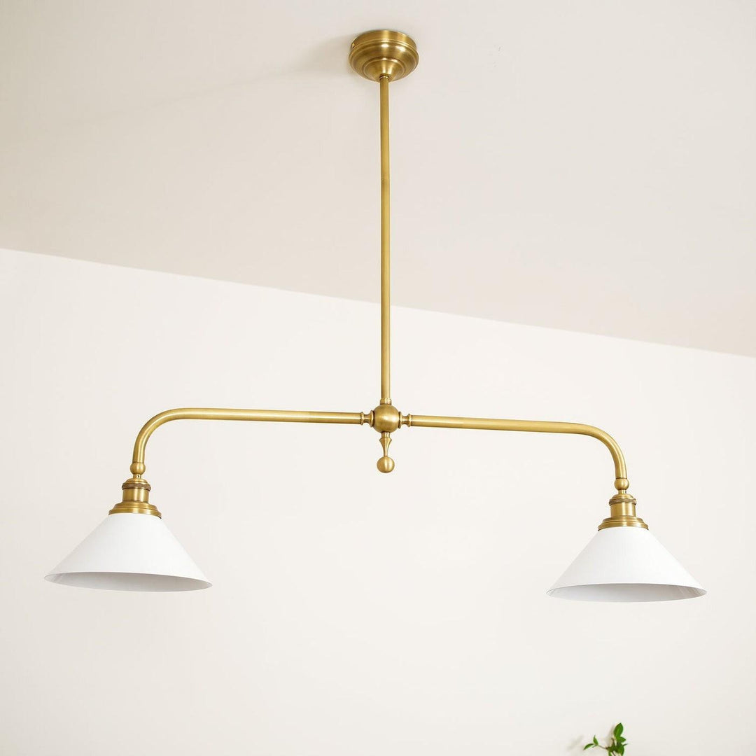 Vintage Double Chandelier with Brass & White Ceramic Shades for Dining | Vinlighting | Vinlighting