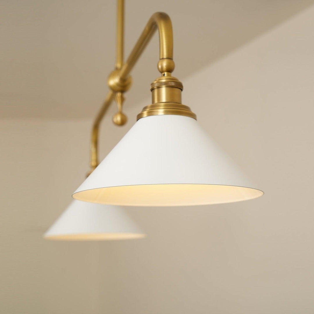 Vintage Double Chandelier with Brass & White Ceramic Shades for Dining | Vinlighting | Vinlighting