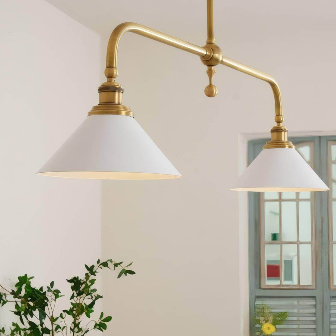 Vintage Double Chandelier with Brass & White Ceramic Shades for Dining | Vinlighting | Vinlighting