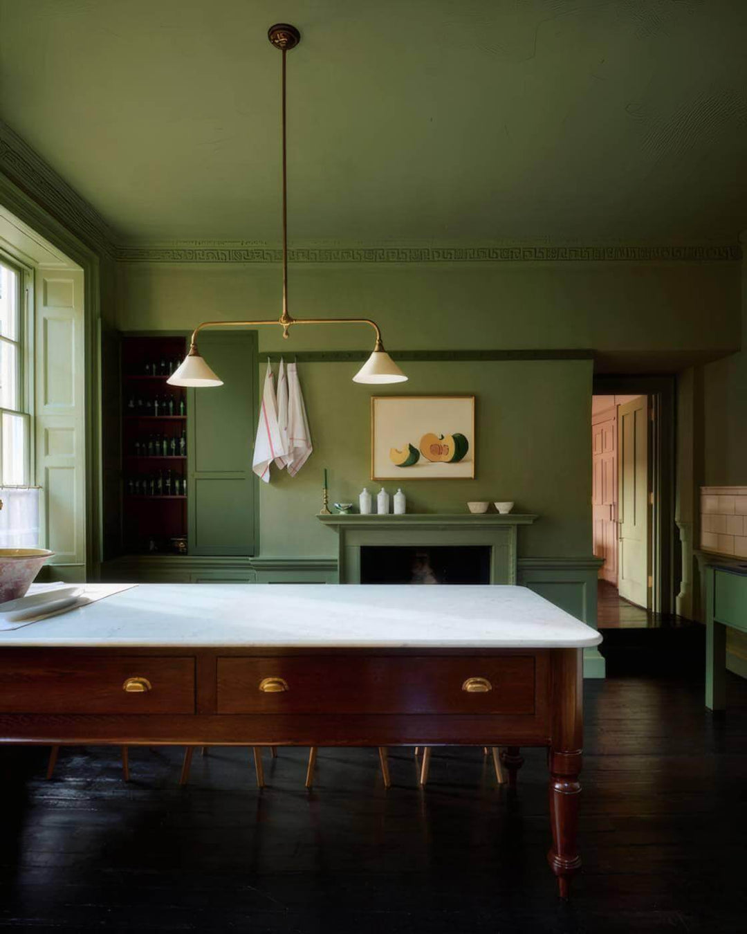 Vintage Double Chandelier with Brass & White Ceramic Shades for Dining | Vinlighting | Vinlighting