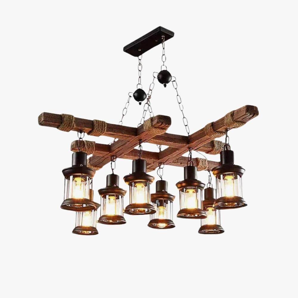 Vintage Wood Glass Chandelier | Elegant Glass & Wood Lighting | Vinlighting | Vinlighting