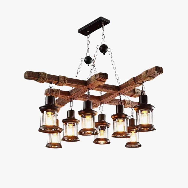 Vintage Wood Glass Chandelier | Elegant Glass & Wood Lighting | Vinlighting | Vinlighting
