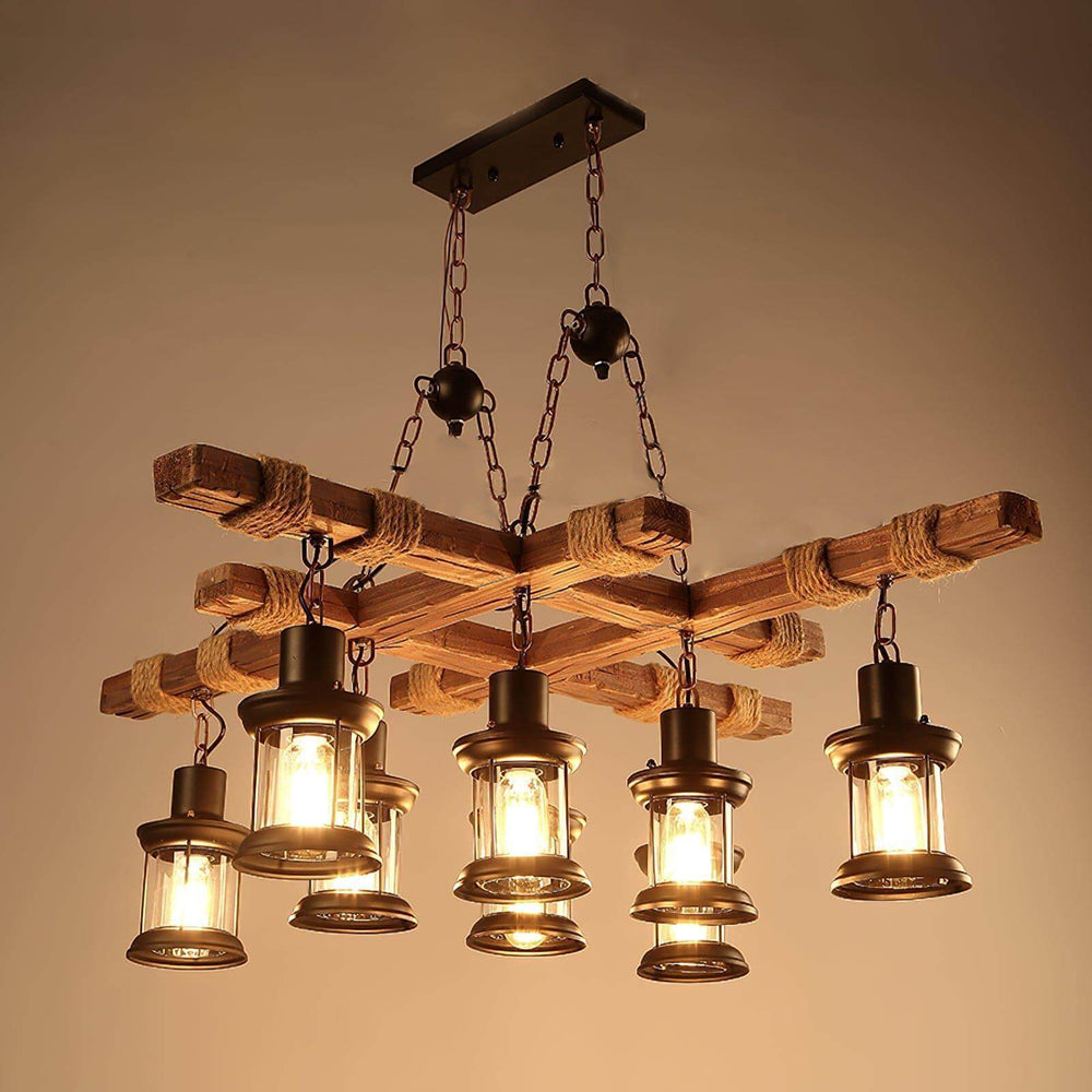 Vintage Wood Glass Chandelier | Elegant Glass & Wood Lighting | Vinlighting | Vinlighting