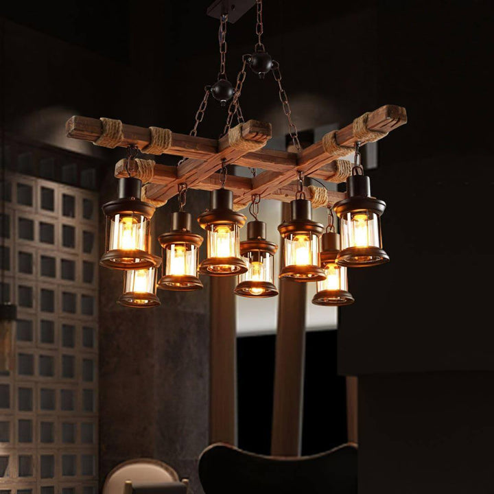 Vintage Wood Glass Chandelier | Elegant Glass & Wood Lighting | Vinlighting | Vinlighting