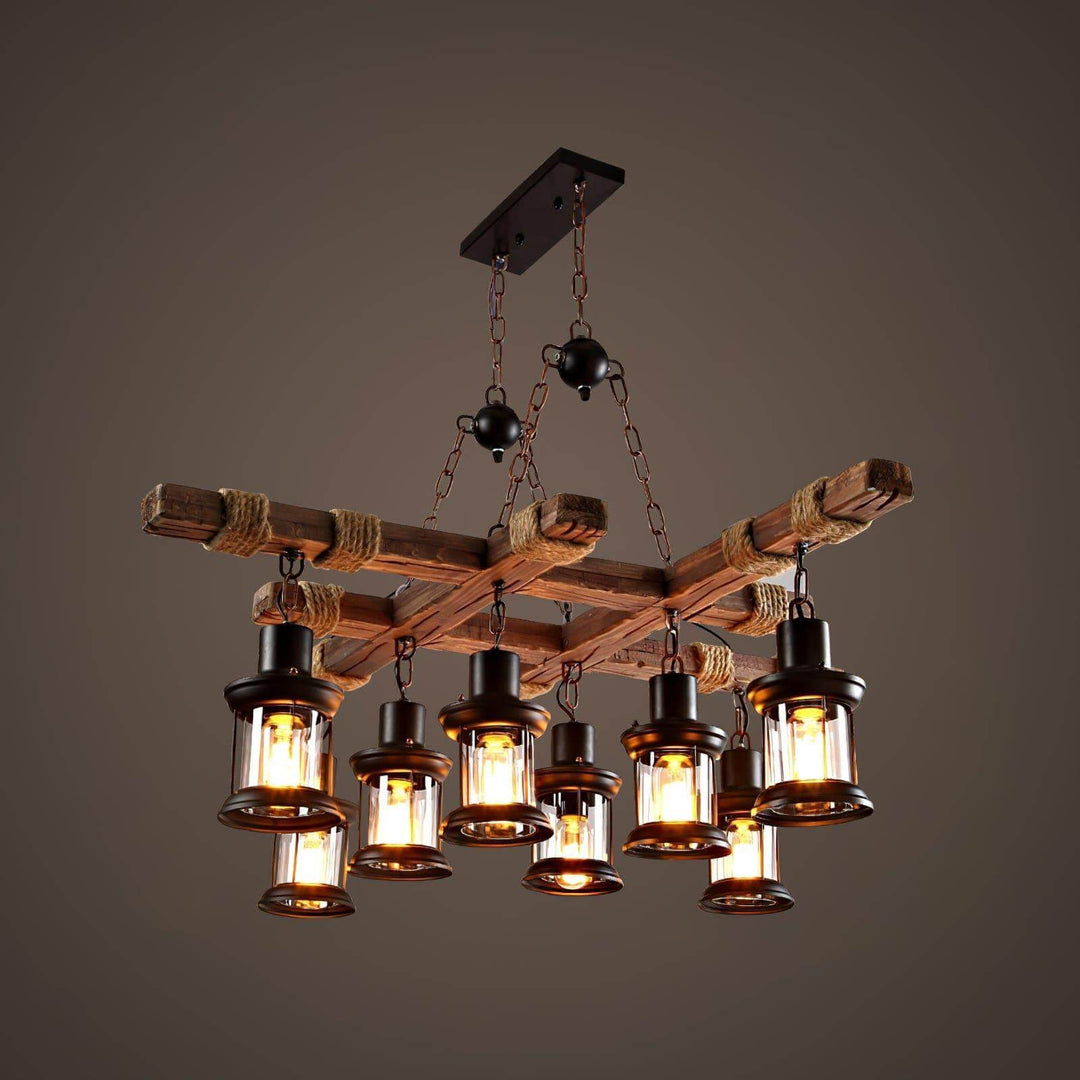 Vintage Wood Glass Chandelier | Elegant Glass & Wood Lighting | Vinlighting | Vinlighting