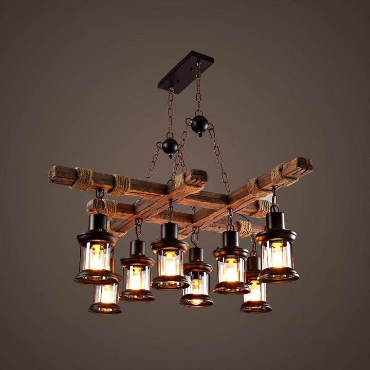 Vintage Wood Glass Chandelier | Elegant Glass & Wood Lighting | Vinlighting | Vinlighting
