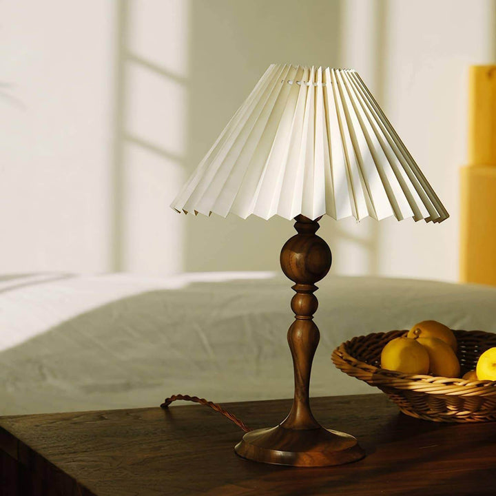 Zulu Pleated Table Lamp on wooden table, showcasing vintage design, perfect for console or side table decor.