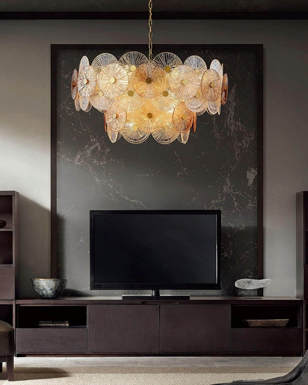 Virella Bloom Chandelier โ Glass Round Metal Light for Living Room