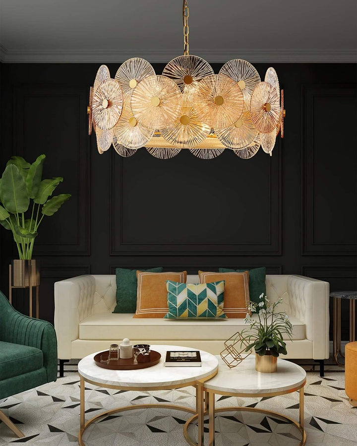 Virella Bloom Chandelier โ Glass Round Metal Light for Living Room