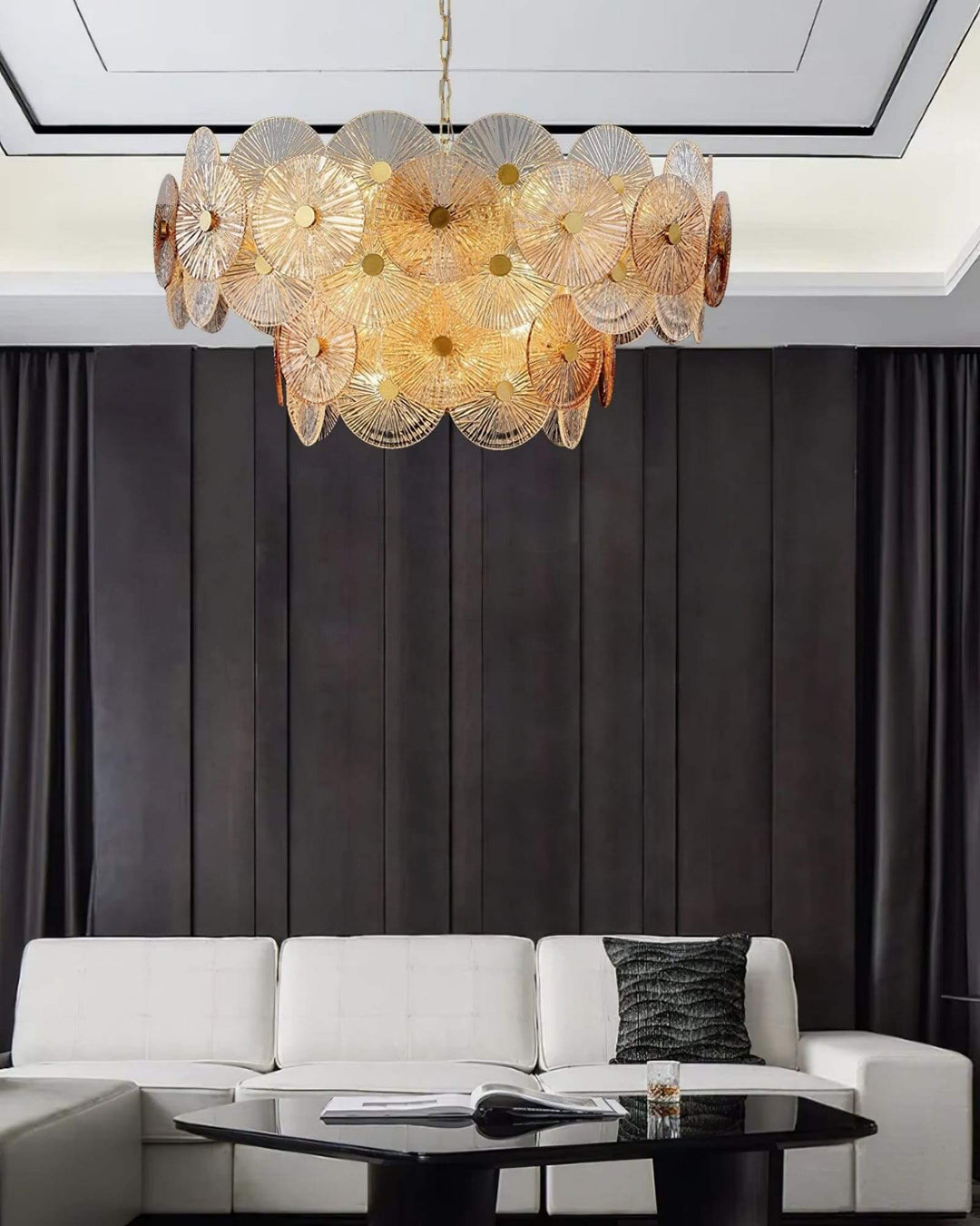 Virella Bloom Chandelier โ Glass Round Metal Light for Living Room
