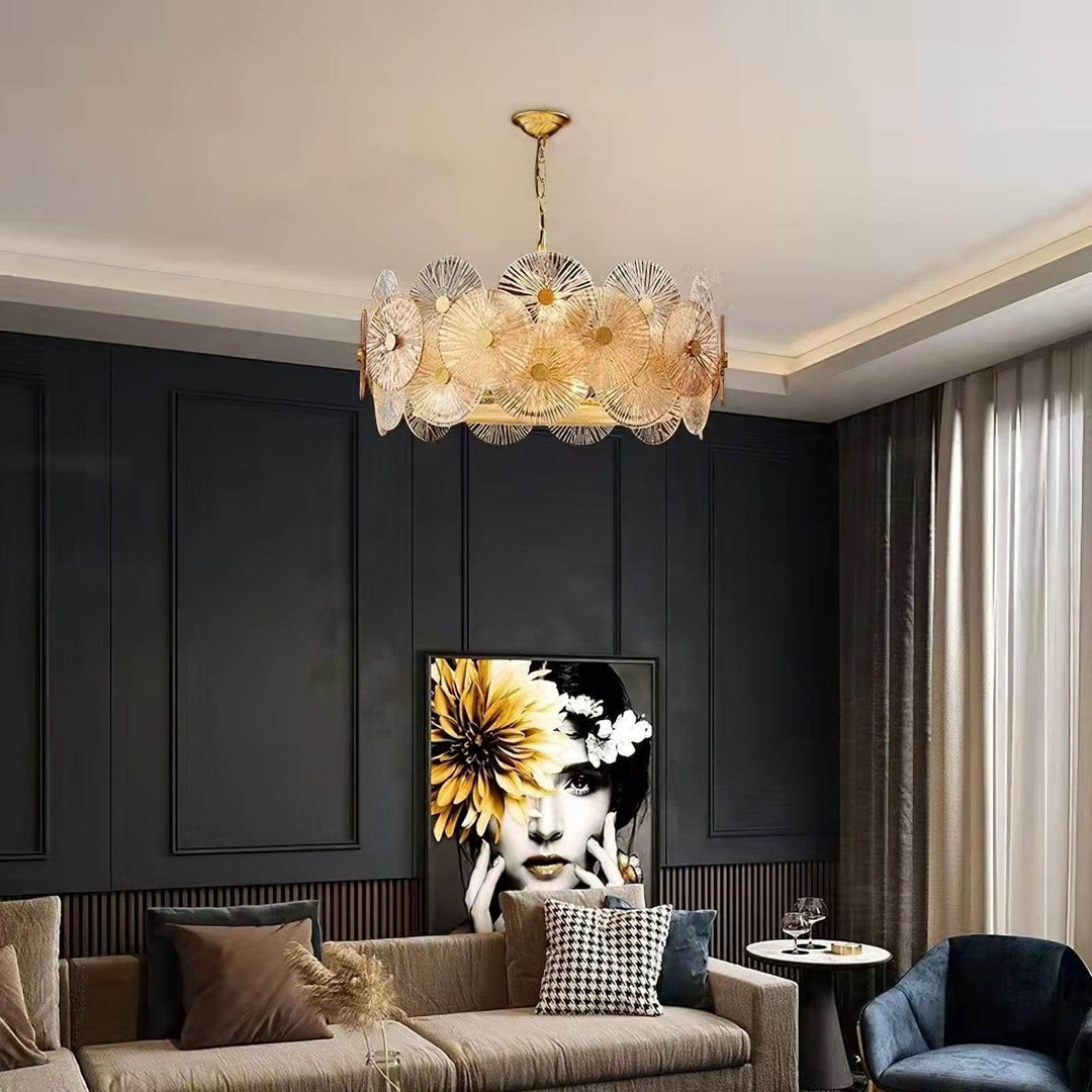 Virella Bloom Chandelier โ Glass Round Metal Light for Living Room