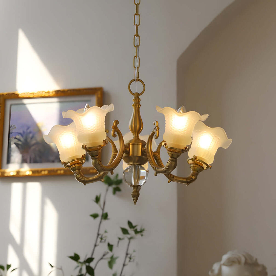 Vireon Chandelier – French Vintage Floral Glass Bedroom Lamp