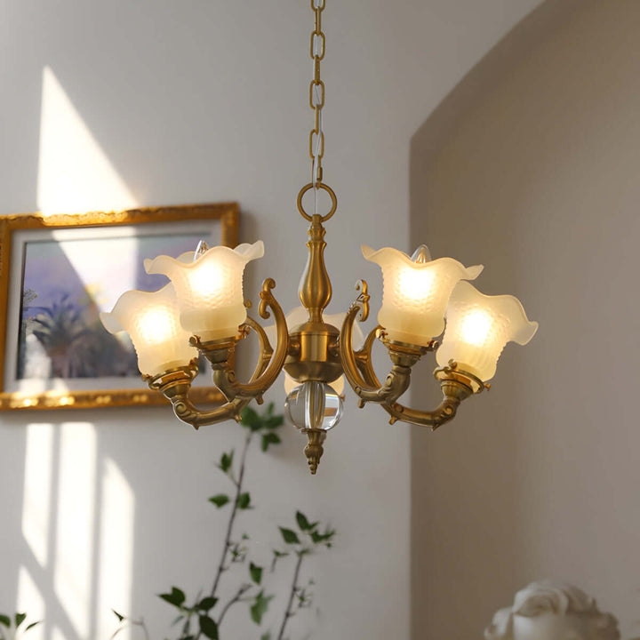 Vireon Chandelier – French Vintage Floral Glass Bedroom Lamp