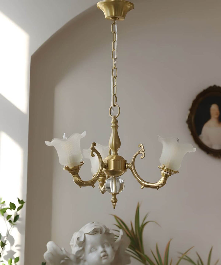 Vireon Chandelier – French Vintage Floral Glass Bedroom Lamp