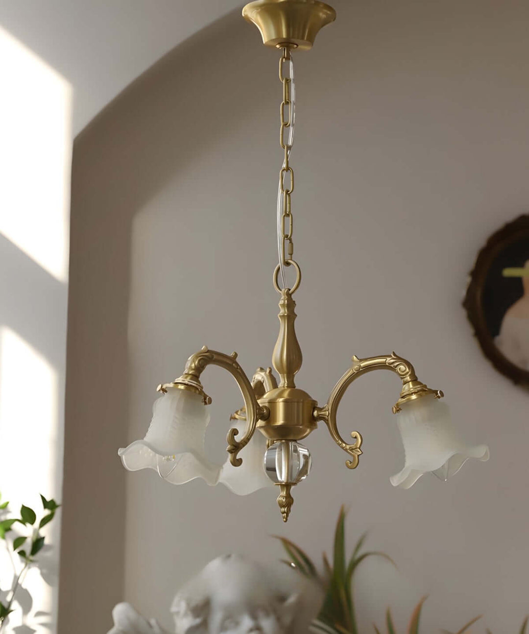 Vireon Chandelier – French Vintage Floral Glass Bedroom Lamp