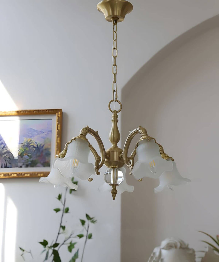 Vireon Chandelier – French Vintage Floral Glass Bedroom Lamp